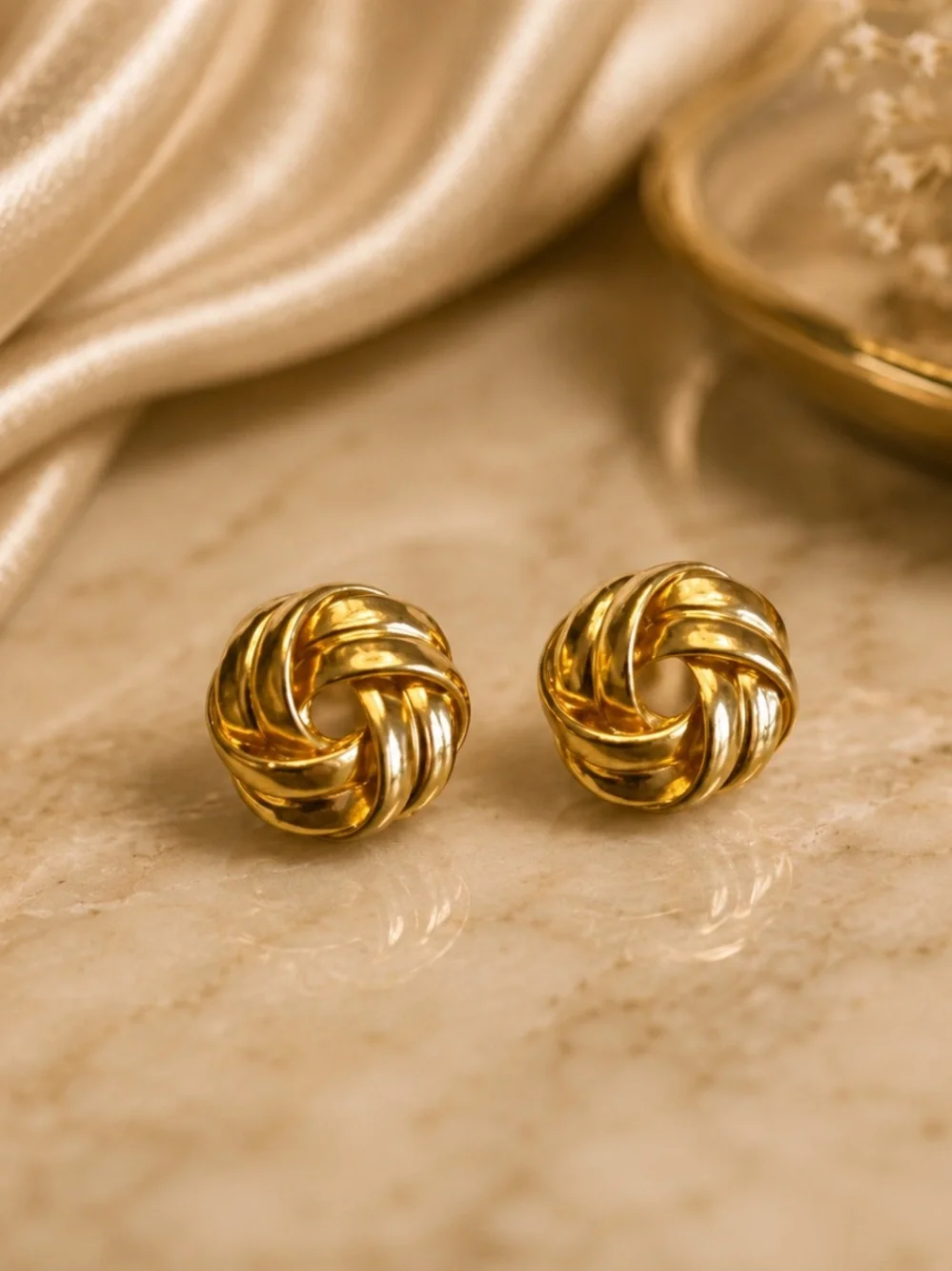 Gold Love Knot Stud Earrings